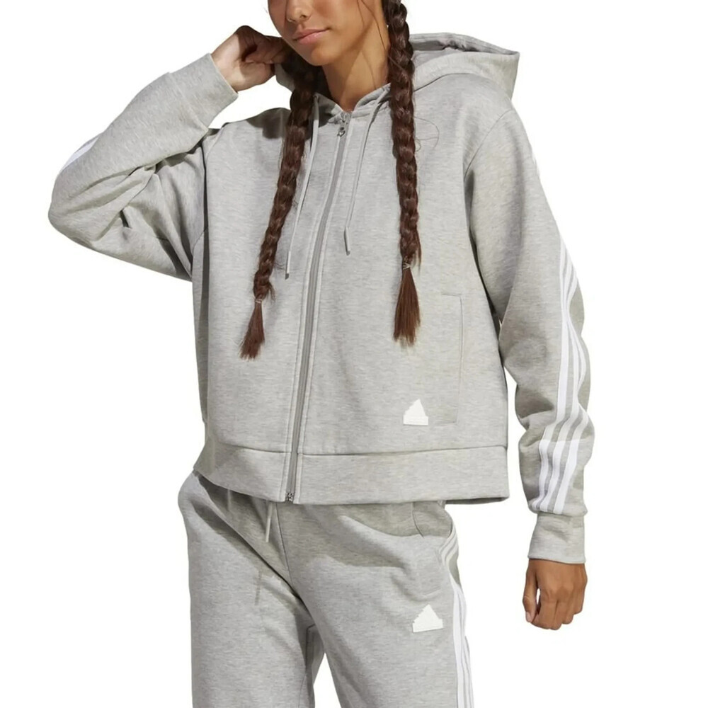 Adidas Future Icons Hoodie Women's Large Heather Gray Full Zip 3-Stripes RED450